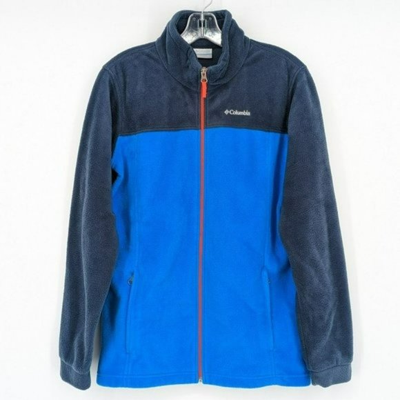 Columbia Fleece Jacket XL Blue Navy Red Steens Mountain II Long Sleeve Full Zip - Picture 1 of 11